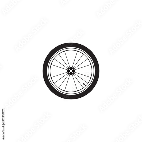 Black and white bicycle wheel illustration clean vector isolated design