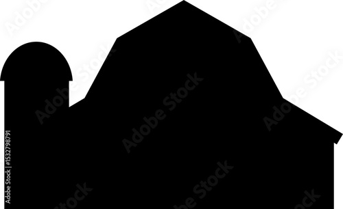 Barn black silhouette isolated. 
Simple shapes farm barn icon vector design.
Transparent background. SVG file.