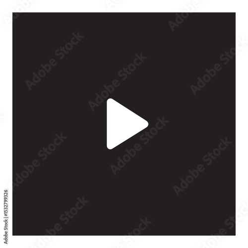 Simple white play button icon on black square background