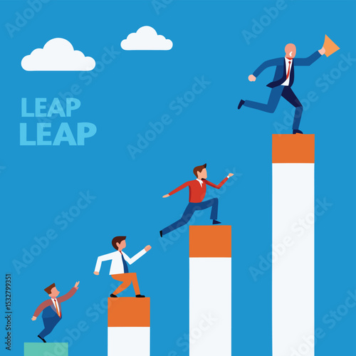 Business Growth Leapfrogging to Success - Vector Illustration