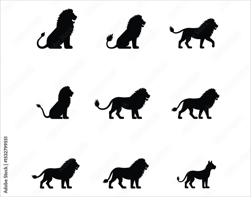 Obraz premium Roaring Lion Head Silhouette – Black Icon