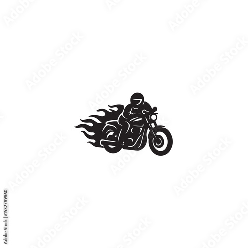 Motorcyclist riding with flames silhouette vector illustration classic motorcycle design