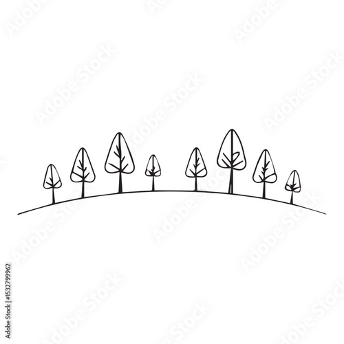 Simple line drawing of trees on a hill