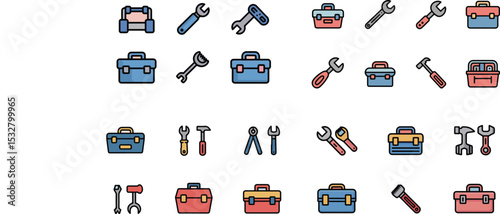 Collection of Tool and Toolbox Icons in Various Colors and Styles