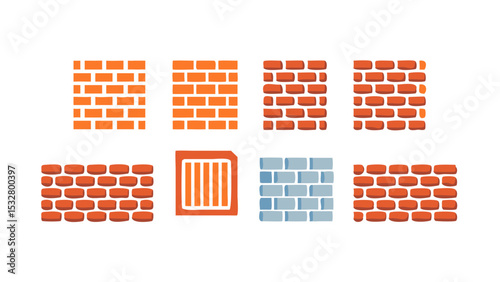 set of vector icons brick installation