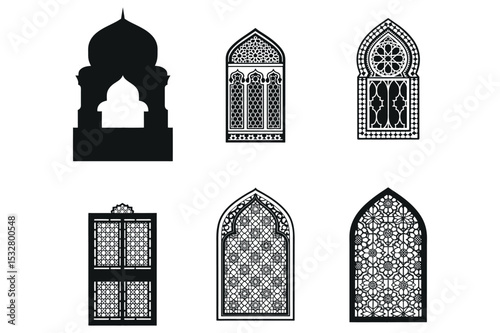 Collection of Ornate Islamic Architectural Windows and Doors