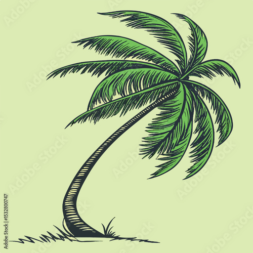 Realistic 3D palm tree bending in the wind, perfect for coastal visuals, summer themes, and beach designs.