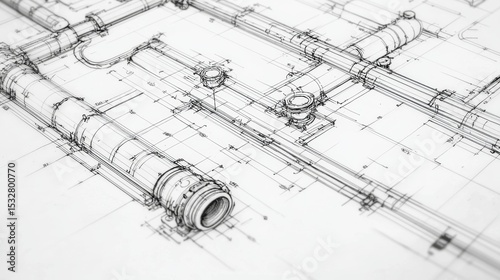Detailed architectural drawing of plumbing system layout in a construction project