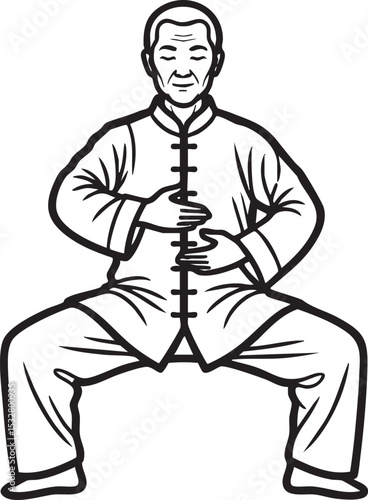  A vector illustration showcasing a person deeply immersed in Qi Gong, a practice that blends mindful movement and breathwork