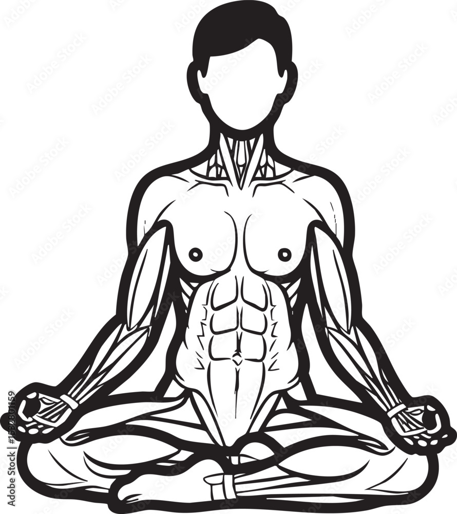 Fototapeta premium A vector illustration featuring a person engaged in progressive muscle relaxation, a core Mindfulness and Somatic Practices technique