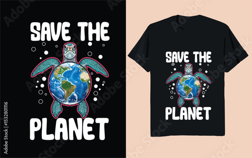 Save the Planet – Tortoise Carrying Earth Vector Illustration

