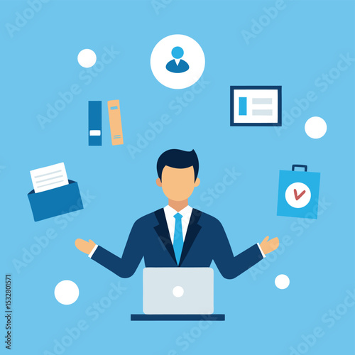 Businessman Multitasking Managing Projects, Files, and Deadlines Efficiently