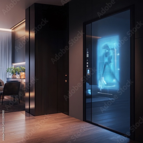 Futuristic Smart Home Elevator with Holographic Interface