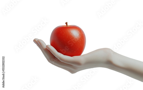 Close up of human hand grasping a ripe red apple representing healthy eating and freshness isolated on transparent background PNG photo