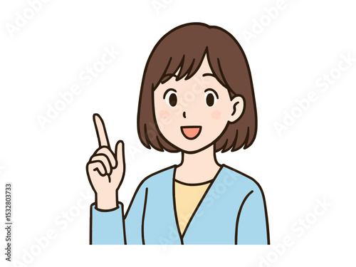 指差しポーズをする笑顔がかわいい日本人の女性