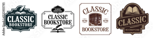Classic Book Store Logo Design set