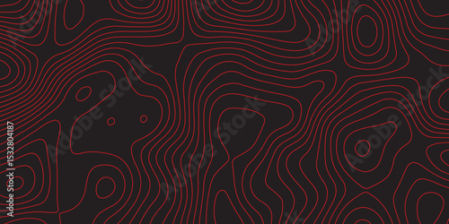 
Abstract topographic contours map black and red background- Vector Background.
