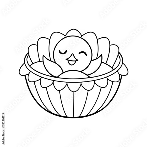 Printable Chick on a Seesaw Made of Candy Outline