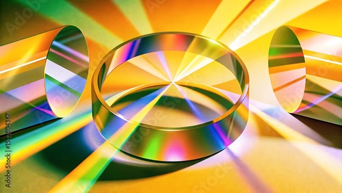 Abstract gold ring with rainbow light reflections