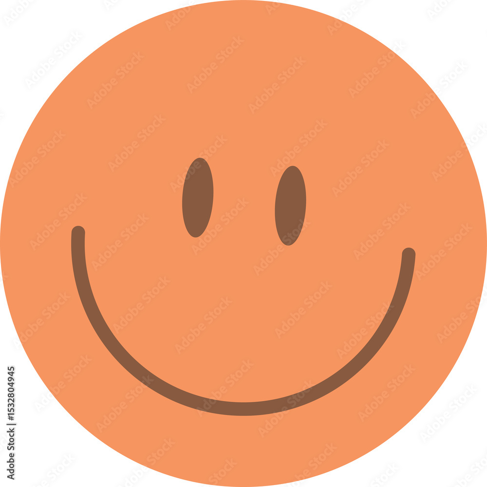 Fototapeta premium Smiling face icon is featuring flat orange circle with brown eyes and smile, transparent background