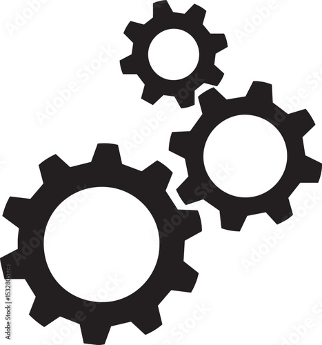 Three interlocking black gears on white background