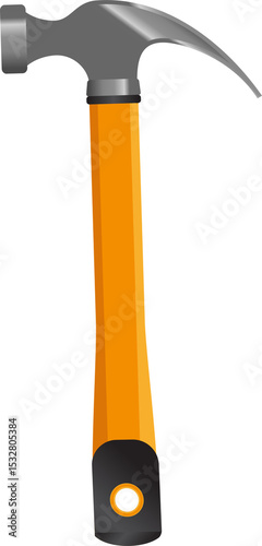 Claw hammer is showing metallic head and bright orange handle in flat design on transparent bg