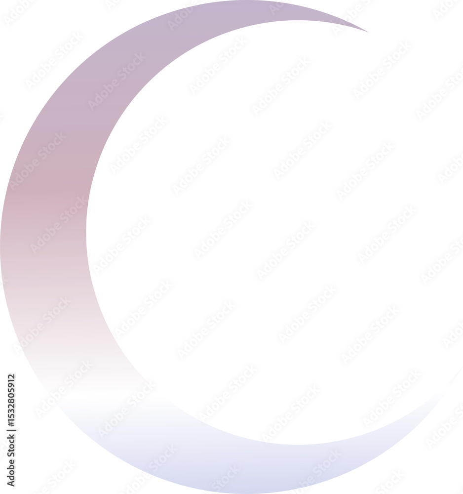 Naklejka premium Stylized crescent moon is floating in flat design with gradient fill, curves, transparent backdrop