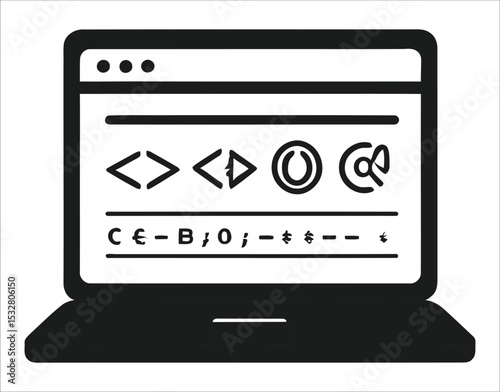 Minimal Coding Icon – Monitor and Code Symbol