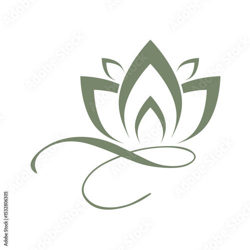 Elegant Lotus Flower Logo Design in Sage Green – Wellness, Spa, Luxury Brand Identity