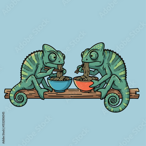 Colorful Chameleons Sharing Fruits in a Vibrant Jungle Scene Inspiring Joy