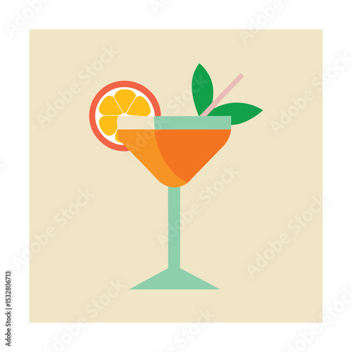 Tropical Fruit Cocktail Glass Minimal Vector