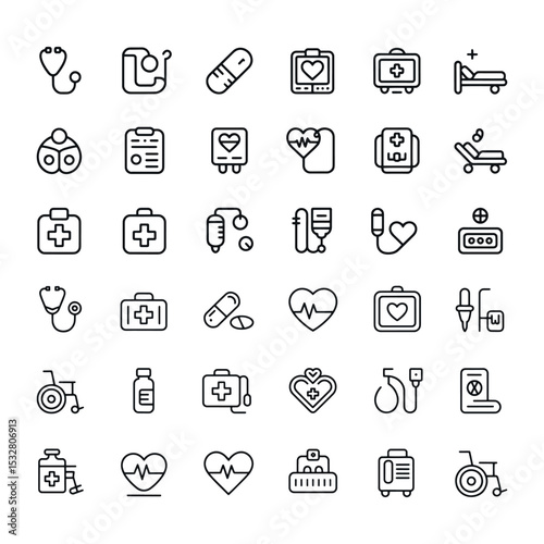 Set of  Modern Healthcare and Medical Line Icons on Light Background