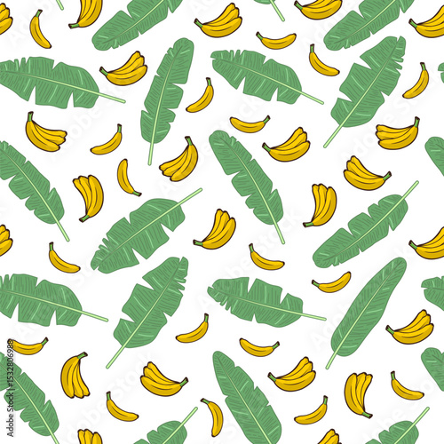 banana leaf tropical fruit seamless pattern