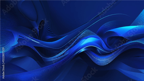 Abstract blue background with flowing light waves and a smooth, dark, textured design