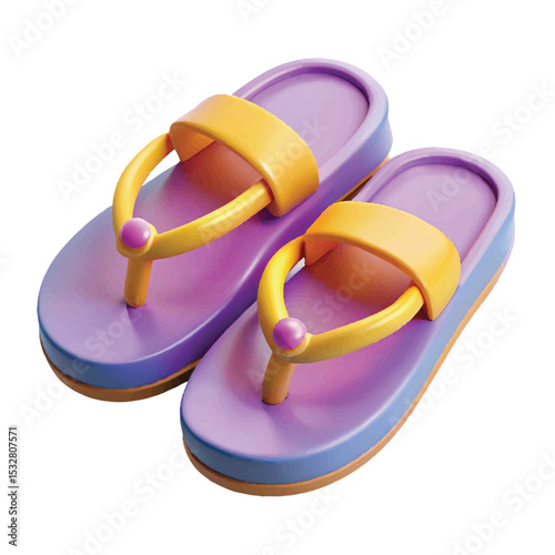 Colorful blue flip-flops in 3D vector style, perfect for summer beach designs and tropical vacation artwork