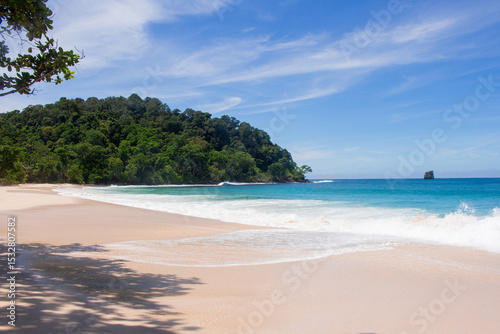 Beautiful View of Sendiki White Sand Beach with Turquoise Blue Sea and No People, Malang, East Java, Indonesia sstksummer