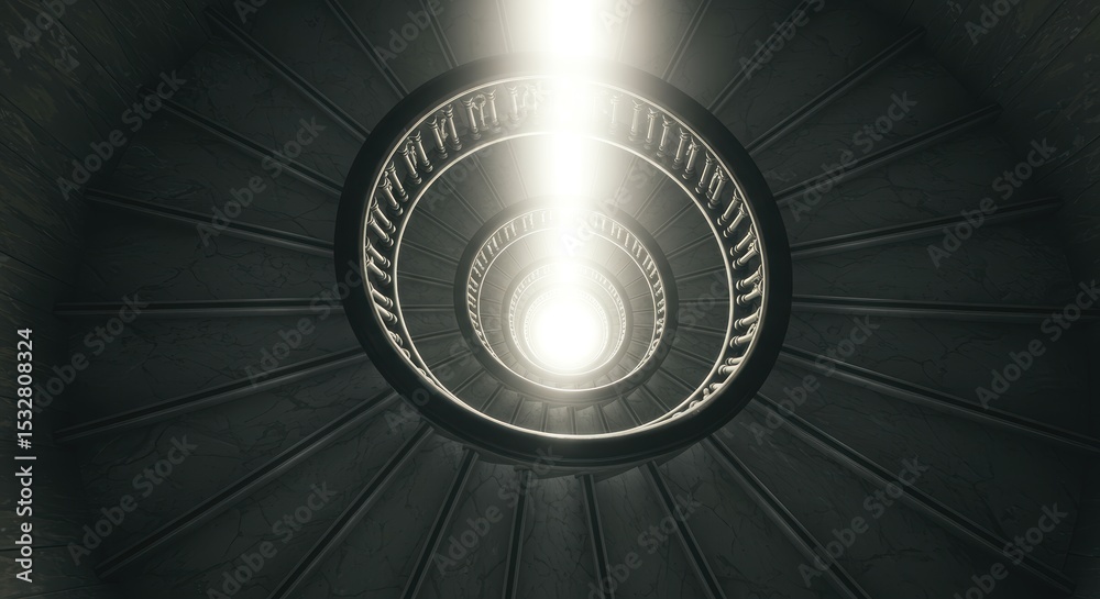 Fototapeta premium Spiral Staircase Leading to Light Architectural Photography