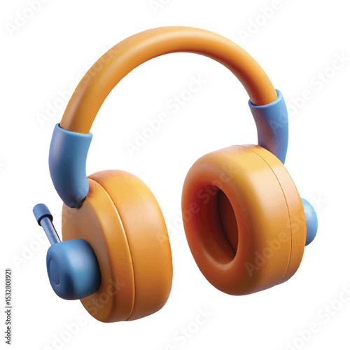 Futuristic blue and yellow 3D headphones are perfect for music branding, podcast artwork, and tech visuals