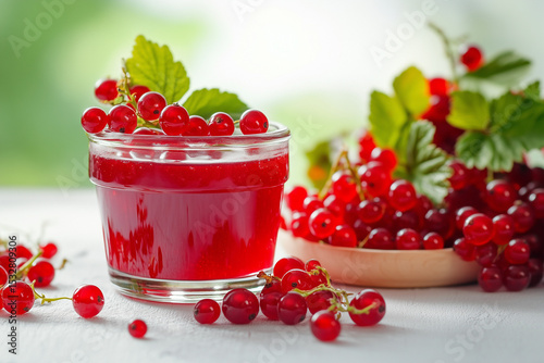 Refreshing Red Currant Juice and Berries. Fresh red currant juice in a glass with berries. Perfect for healthy drinks, summer themes, or natural product promotions.
