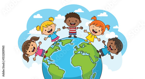 Global Childhood A Bright Future Young Generation United Children World Peace Earth Day