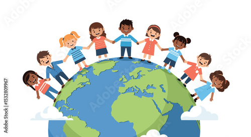 Celebrating Unity and Diversity Around the World Kids Holding Hands on the Globe