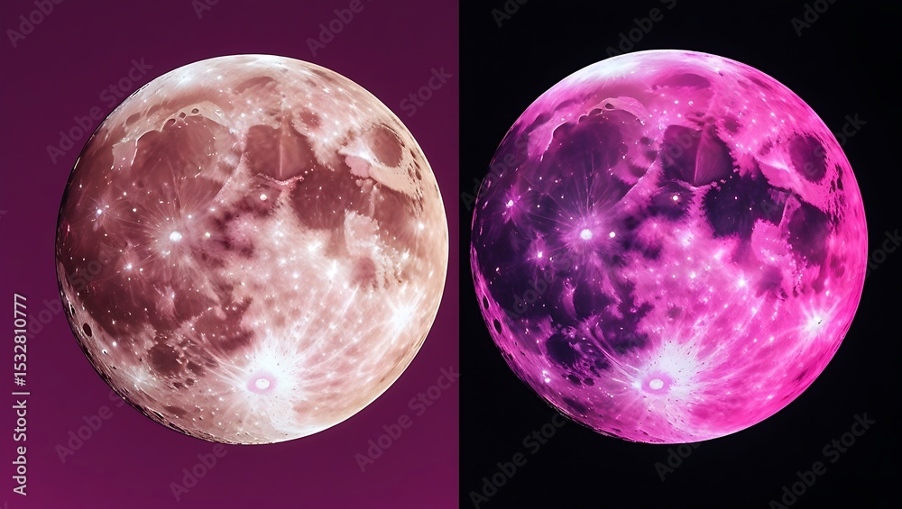 Obraz premium Full Strawberry Moon Collage in Vivid Pink Hues on Black