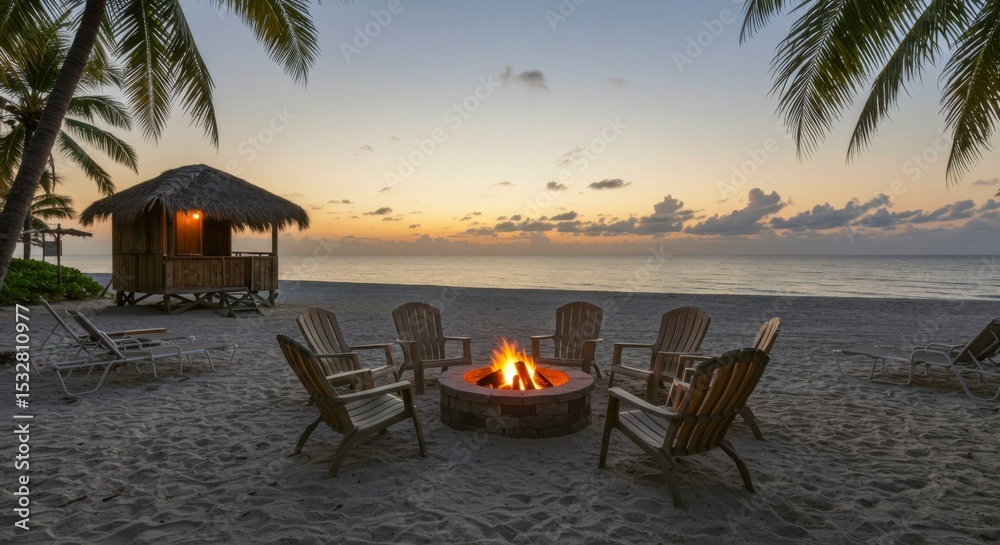 Fototapeta premium Beach bonfire at sunset (3)