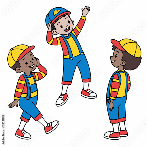 vector illustration of colorful school boys dressed on white