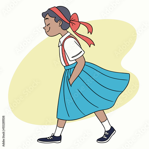 vector illustration of colorful school girl dressed on white