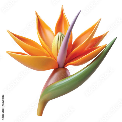 Bird of paradise flower in 3D, symbolizing tropical beauty and exotic charm, perfect for vibrant visuals.