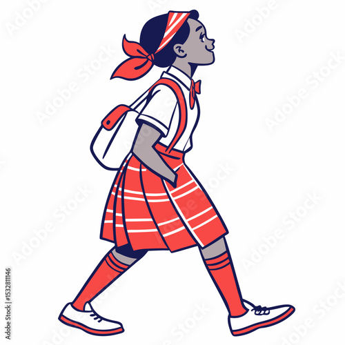 vector illustration of colorful school girl dressed on white