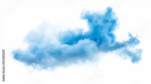 A vibrant blue cloud formation swirling and twisting in an abstract manner against a white background
