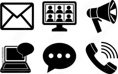 Communication methods various icons silhouette vector illustration