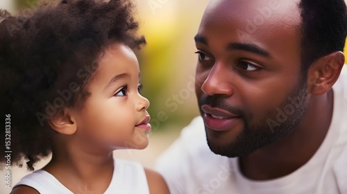 Father and daughter loving moment together african american family parenthood and childhood relationship happy face